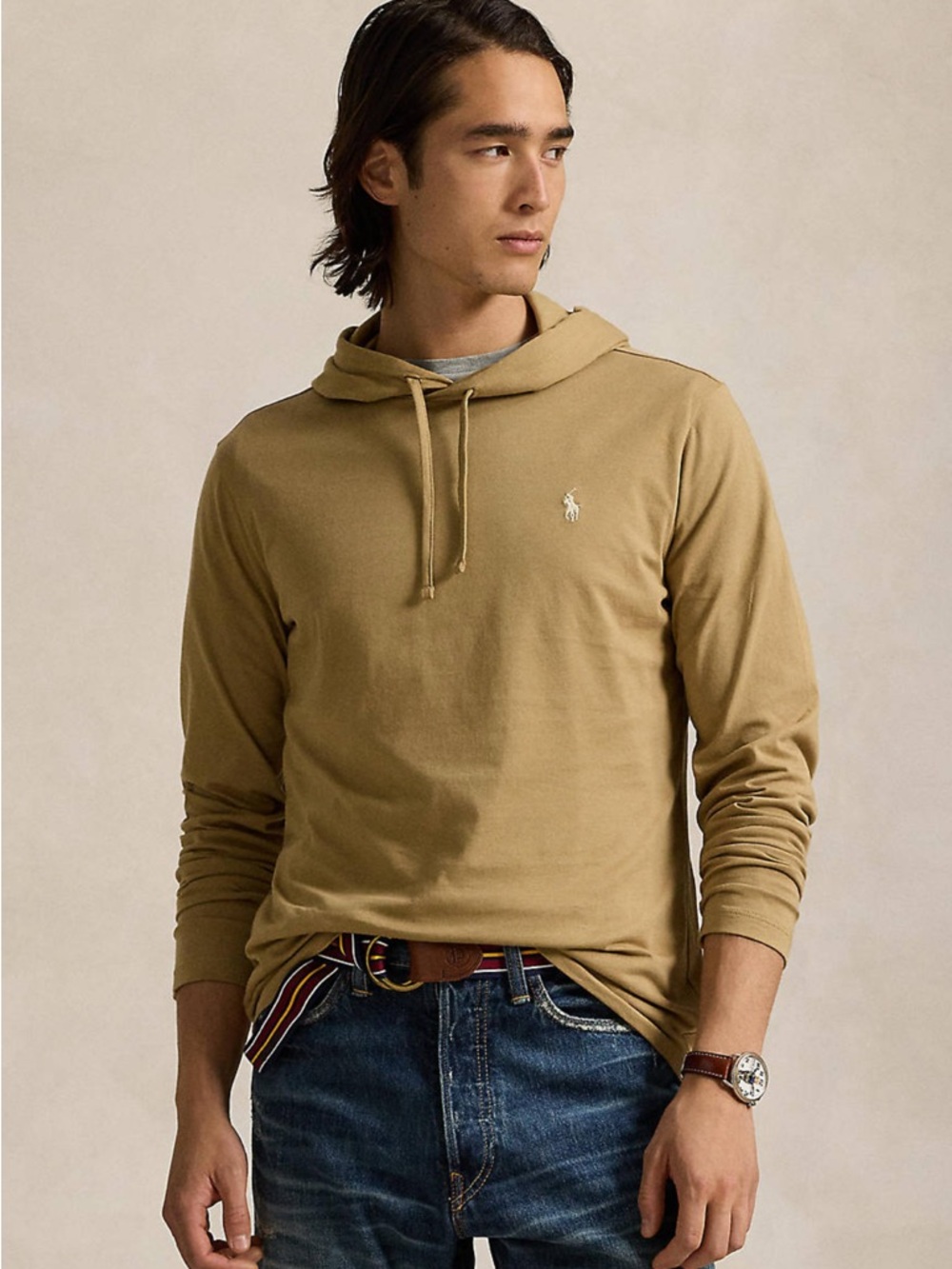 Ralph Lauren Men’s Tan Drawstring Hooded Sweatshirt